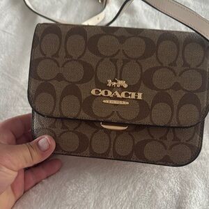 Coach Brown Signature Crossbody Bag with Gold-Tone Hardware